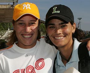 Portoroz, Slovenia: Good friends Katarina Srebotnik and Eleni Daniilidou pose for a picture