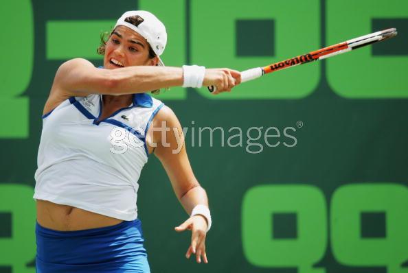 Eleni Daniilidou of Greece reacts during her match against Shenay Perry at the Nasdaq 100 Open, part of the WTA Sony Ericsson Tour, at the Tennis Center at Crandon Park on March 22, 2006 in Miami, Florida. Daniilidou won the match 6-3, 7-5.