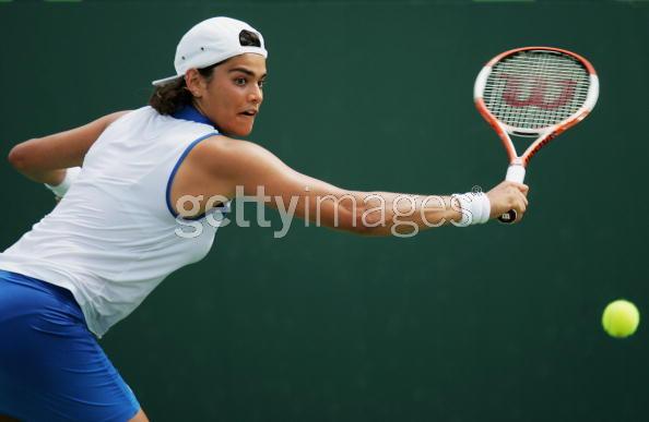 Eleni Daniilidou of Greece reacts during her match against Shenay Perry at the Nasdaq 100 Open, part of the WTA Sony Ericsson Tour, at the Tennis Center at Crandon Park on March 22, 2006 in Miami, Florida. Daniilidou won the match 6-3, 7-5.