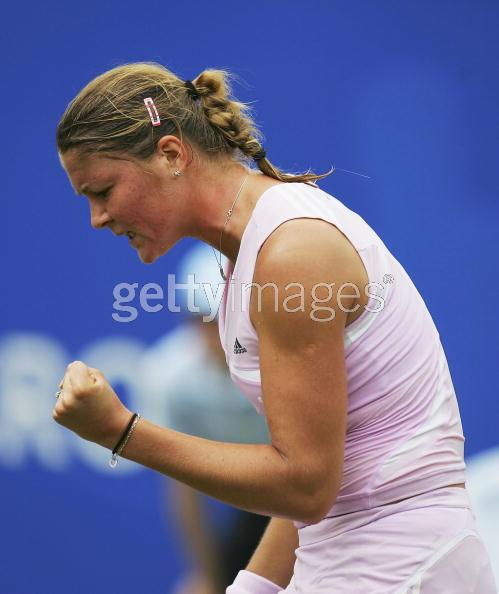 Russia's Dinara Safina celebrates a winning a point against  Eleni Daniilidou of Greece during the semi-final of the Ordina Open tennis tournament in the Dutch town of Rosmalen June 23, 2006. 