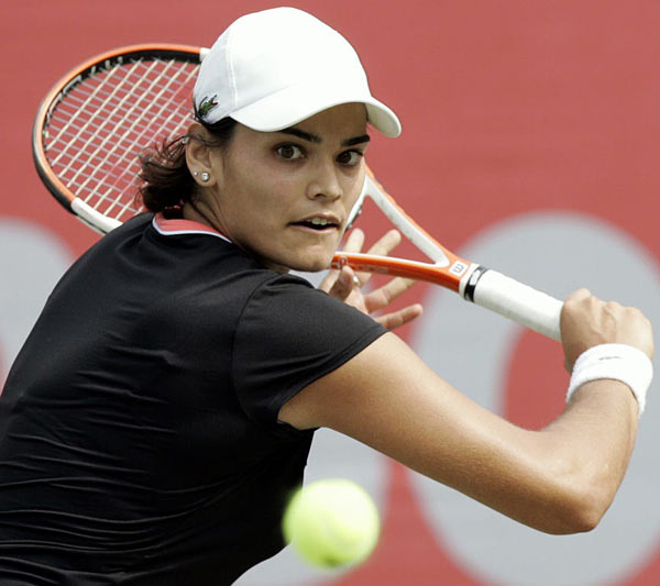 Eleni Danilidou returns a shot to Japan's Ai Sugiyama on her way to winning their final match of the Korea Open tennis tournament at Olympics Park in Seoul, South Korea, Sunday, Oct. 1 2006. Danilidou won the match 6-3, 2-6, 7-6