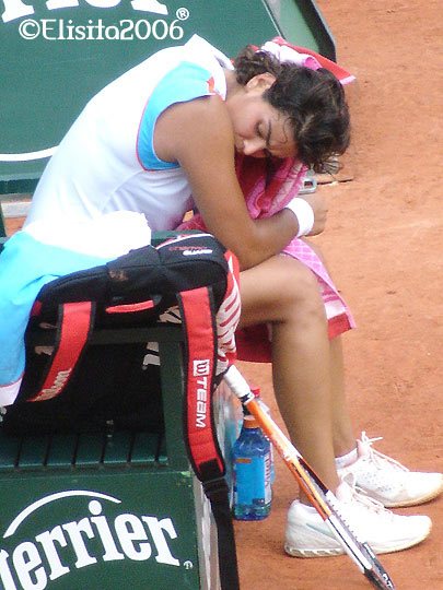 Eleni Daniilidou during the match against Japanese Ai Sugiyama  at Roland Garros in Paris 28 May 2006, Eleni lost 7-6, 0-6, 3-6.